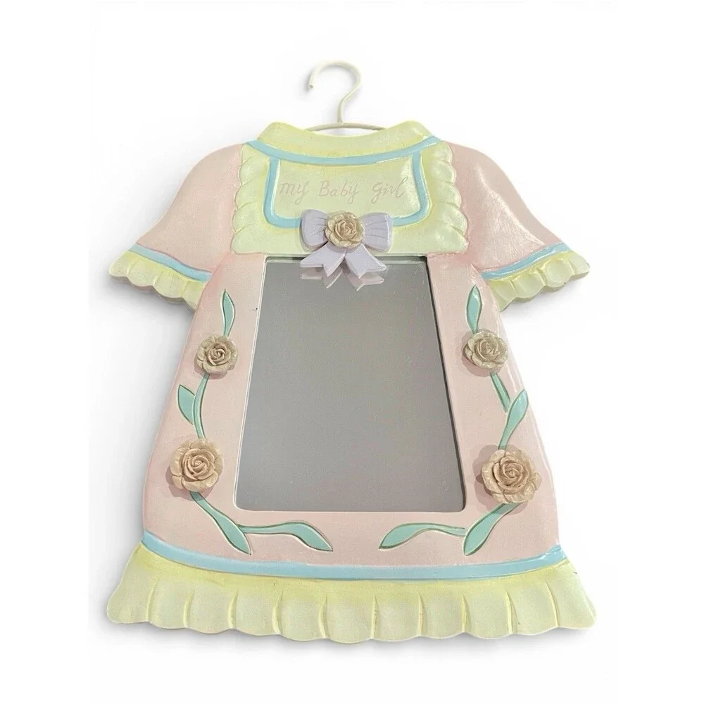 VTG Baby Girl Dress Nursery Decor Pastel Cottage Chic Wall Mirror Wood Floral
